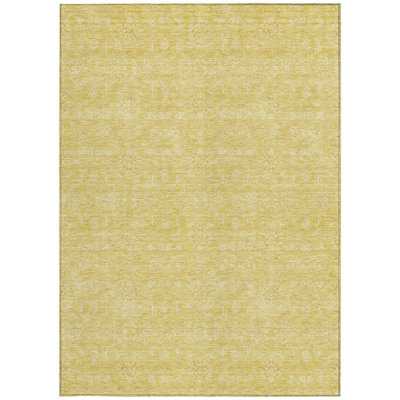 3' X 5' Yellow Gold And Ivory Floral Washable Indoor Outdoor Area Rug