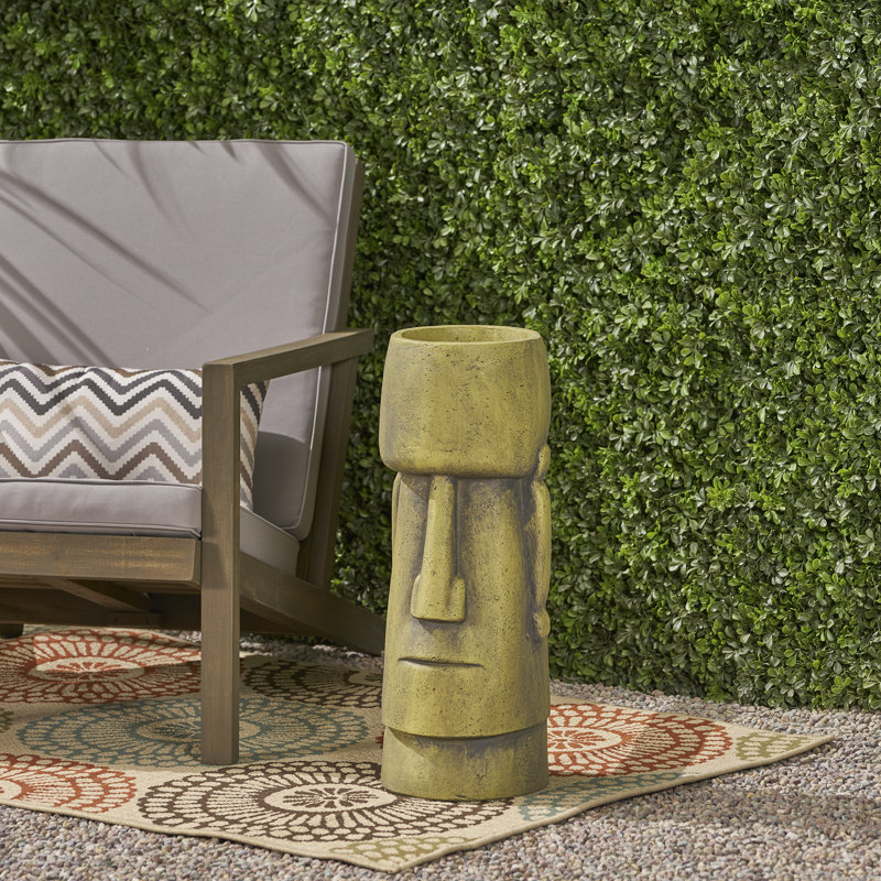 Glacier Cast Stone Urn Planter, Moai Design for Indoor and Outdoor Spaces, Durable, Green