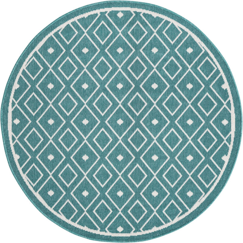 Tapis sarcelle géométrique intérieur / extérieur, Rond 4 pi