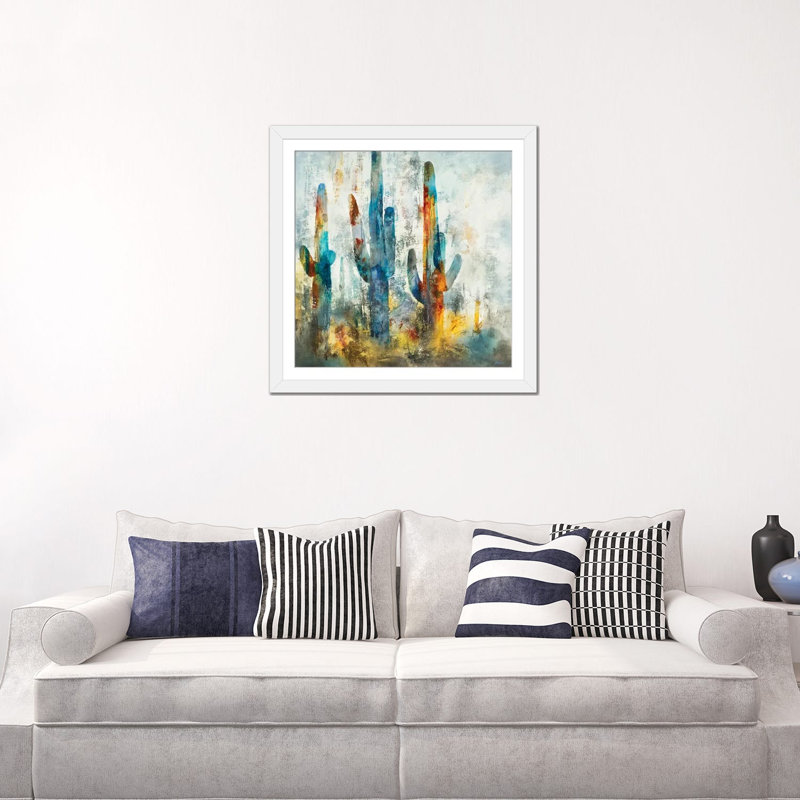 «Saguaro Forest» encadré par Scott Brems, Papier encadré dans un cadre blanc, H 24 po x l 24 po x P 1 po, Oui