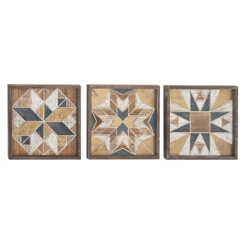 Multi Colored Geometric Wood Wall Decor Set of 3