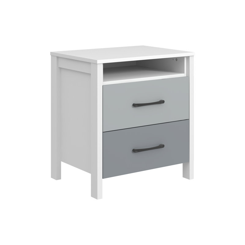 Table de chevet 2 tiroirs 22,7 po Allysyn, Blanc / gris pierre / gris froid, Individuel