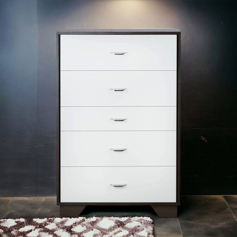 Commode 5 tiroirs blanche et espresso