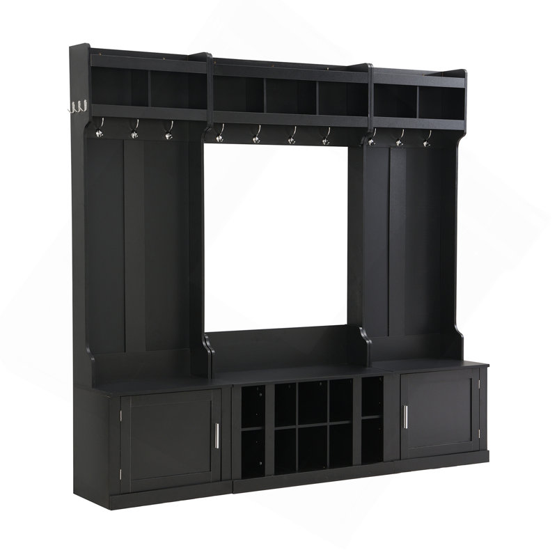 Wide Design Hall Tree With Storage And Bench, 4-IN-1 Multi-Functional Entryway Bench With Coat Rack And Shoe Cubbies, Practical Furniture For Hallway, Black