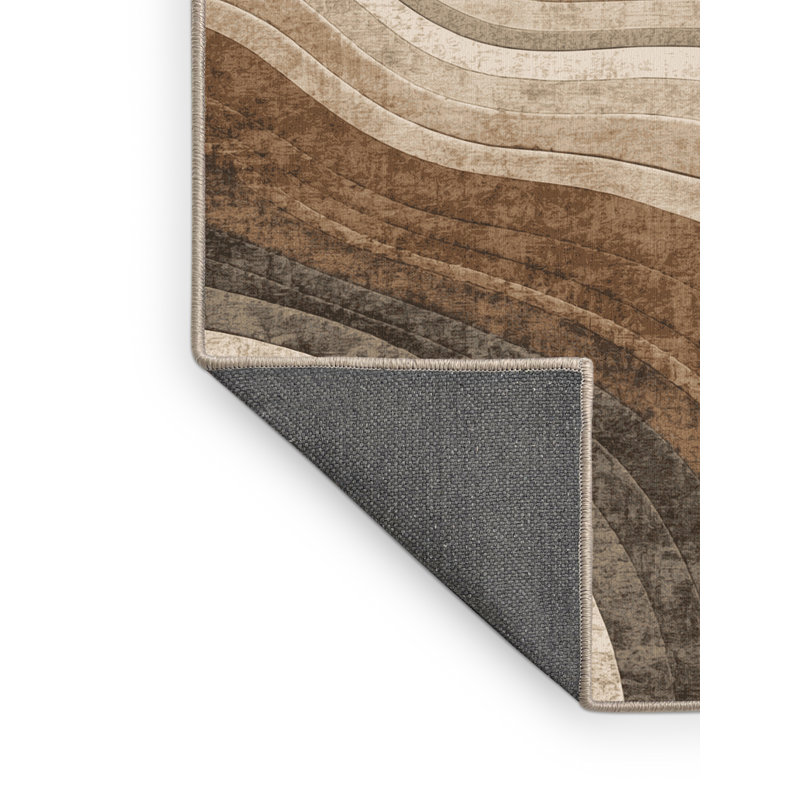 Soft Plush Collier Bali Rice Terraces Rustic Arc Area Rug in Brown – Beige Binding, 2x4