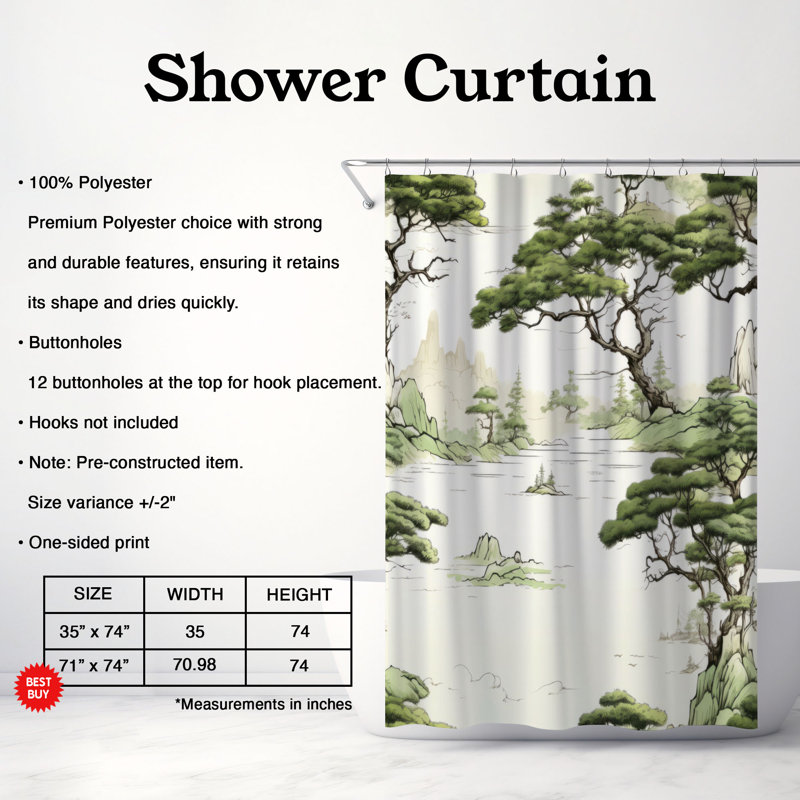Asian Bush - Rideau de douche Premium, H 74 po x l 71 po
