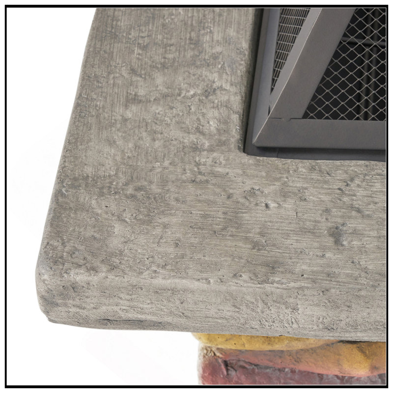 28" Burning Outdoor Fire Pit Table With Lid, Stone Gray