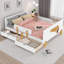 Structure de lit plateforme double avec tiroirs, garde-corps et tablette - support en bois massif-580829103-580829106