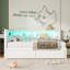 Lit plateforme tapissier simple avec ports USB et ceinture à DEL, avec 2 tiroirs, blanc