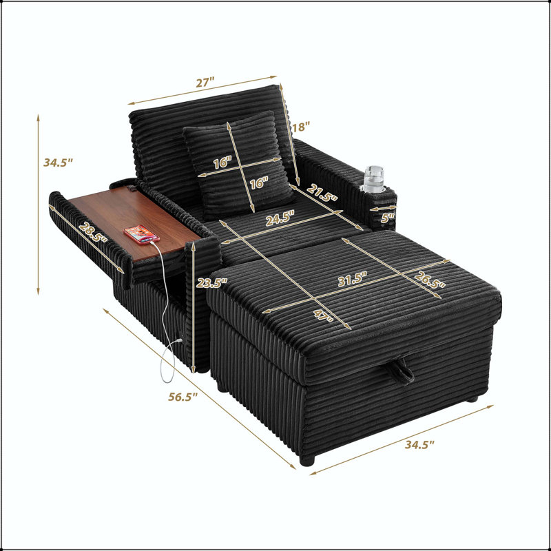 Canapé avec repose-pieds Fluffy, Black