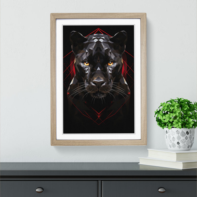 Panther Geometric No.2 - Single Picture Frame Print on Wood, 34cm H x 25cm W x 2cm D, Oak