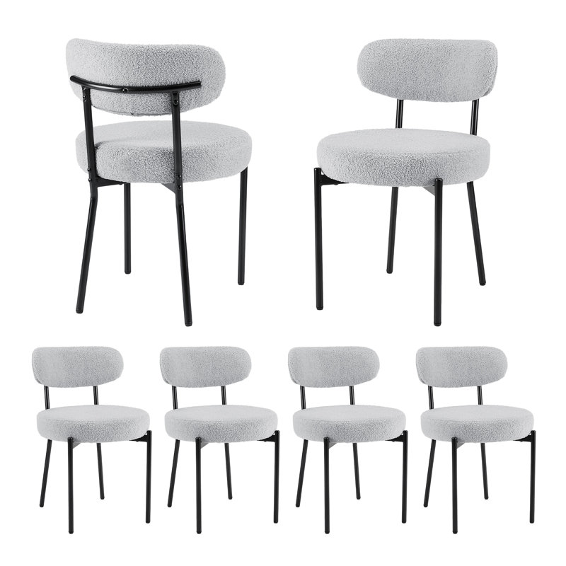Sherpa Fabric Upholstered Dining Chairs Set With Backrest For Dining Room, Kitchen, Living Room, Includes 6 Chairs