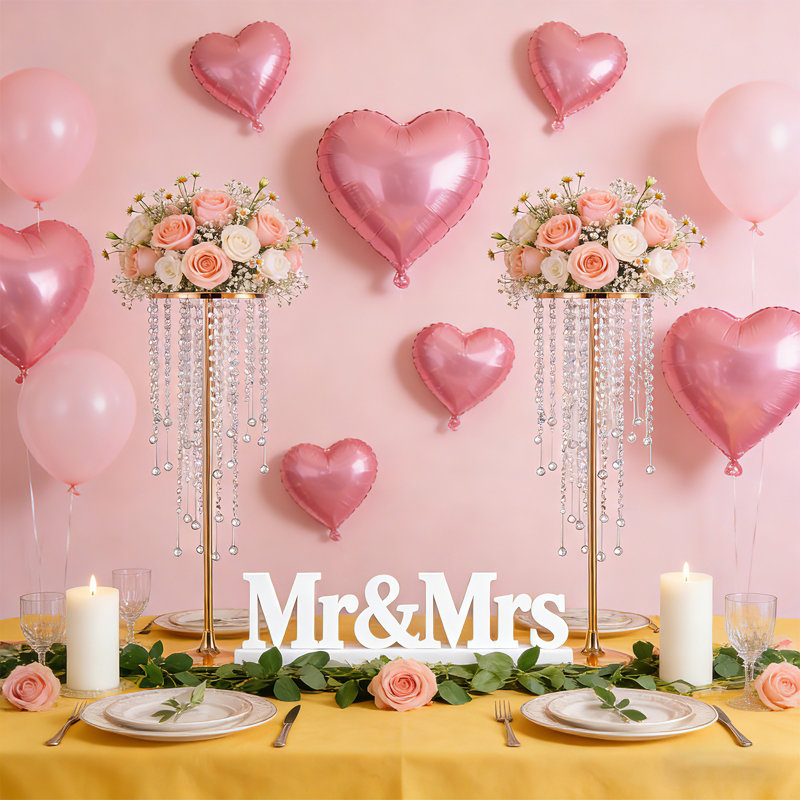 Ensemble de 4 supports de centre de table de mariage en or 39,4 pouces, vases à fleurs en métal avec accents de perles de cristal