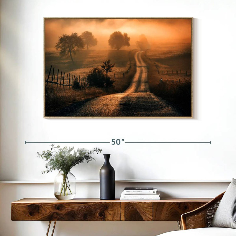 Champ de brouillard, Cadre flottant en bois naturel, 40 po x 27 po