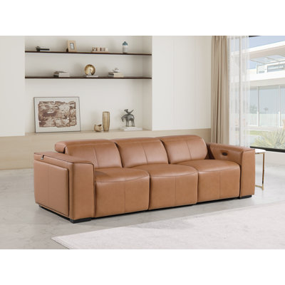 Top Grain Italian Leather Modular Power Dual Reclining Sofa With Power Headrests
