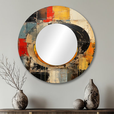 Colorful Retro Vinyl I - Vinyl Records Wall Mirror, Modern Round Decorative Mirror, Printed Metal Art