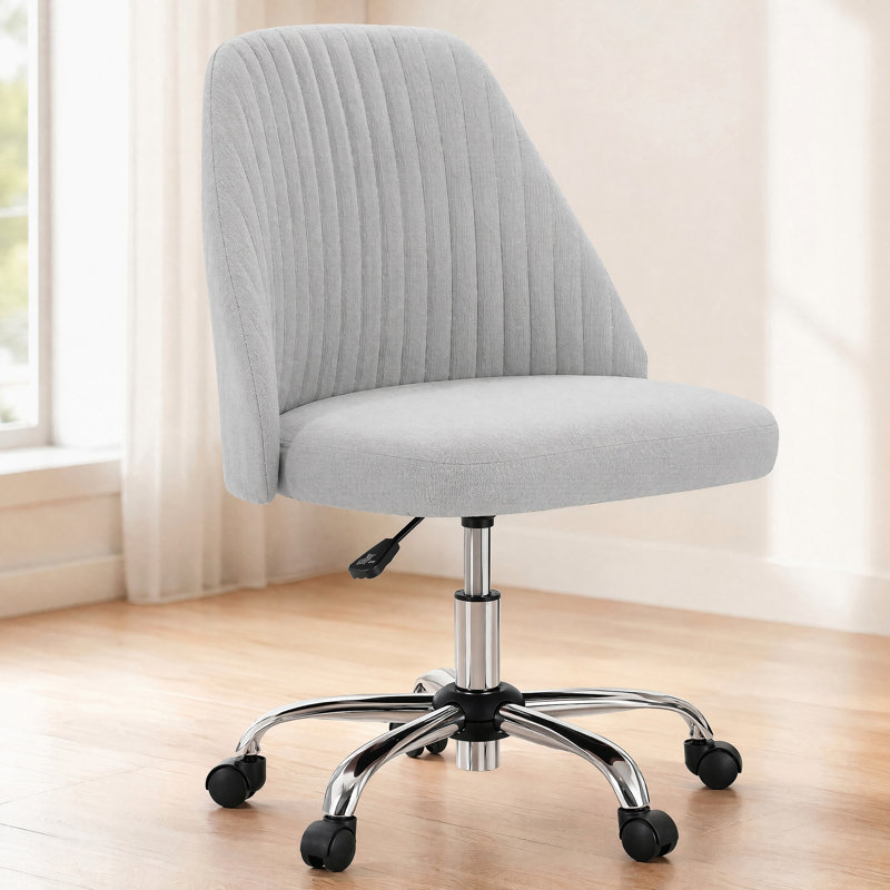 Mercier Upholstered Armless Task Chair, Home Adjustable Swivel Makeup Chair, Gray