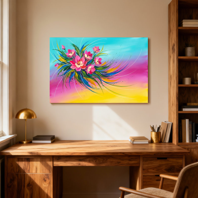 Plantes et fleurs Fleurs colorées sur fond abstrait, H 24 po x l 36 po