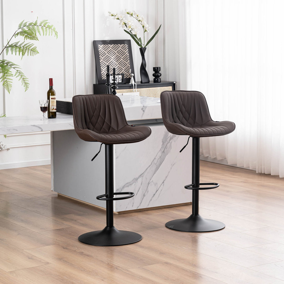 Zager Swivel Adjustable Height Bar Stools, Leather Upholstered Counter Stools, Modern Pub Stool (Set of 2) Hokku Designs 
