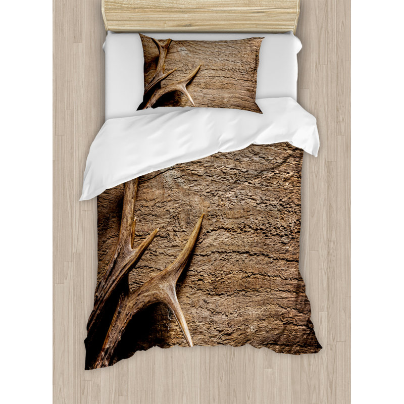 Twin Rustic Antler Print Microfiber Duvet Cover Set
