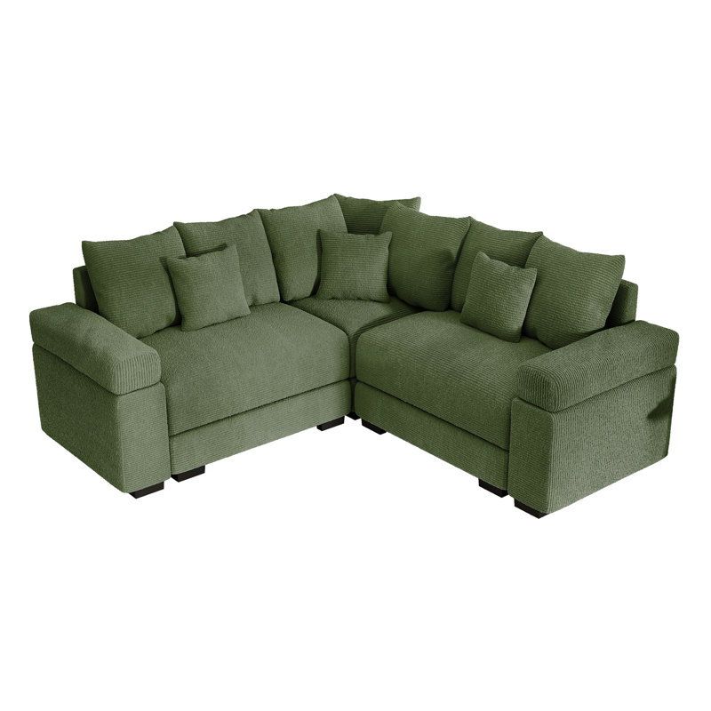 Oversized Cloud Modular Sectional, Corduroy Deep Seat With 10 Pillows, Green Chenille