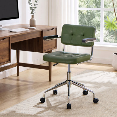 Ayris Mid-Century Modern Adjustable Swivel Faux Leather Task Chair with Wood Armrests and Chrome Base