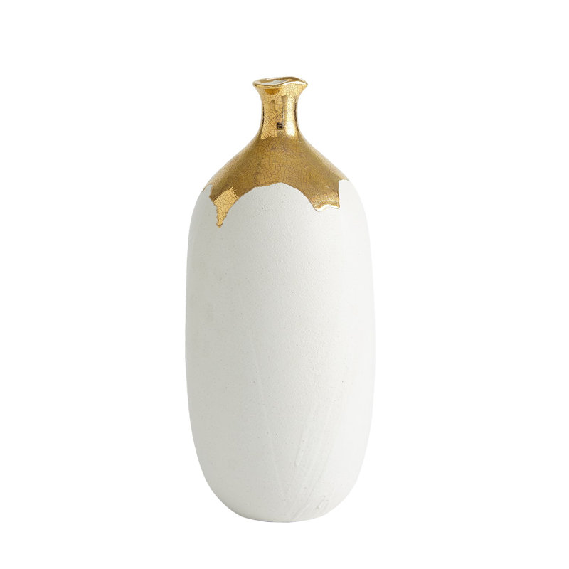 Dipped Golden Crackle/White Cylinder Table Vase-Lg