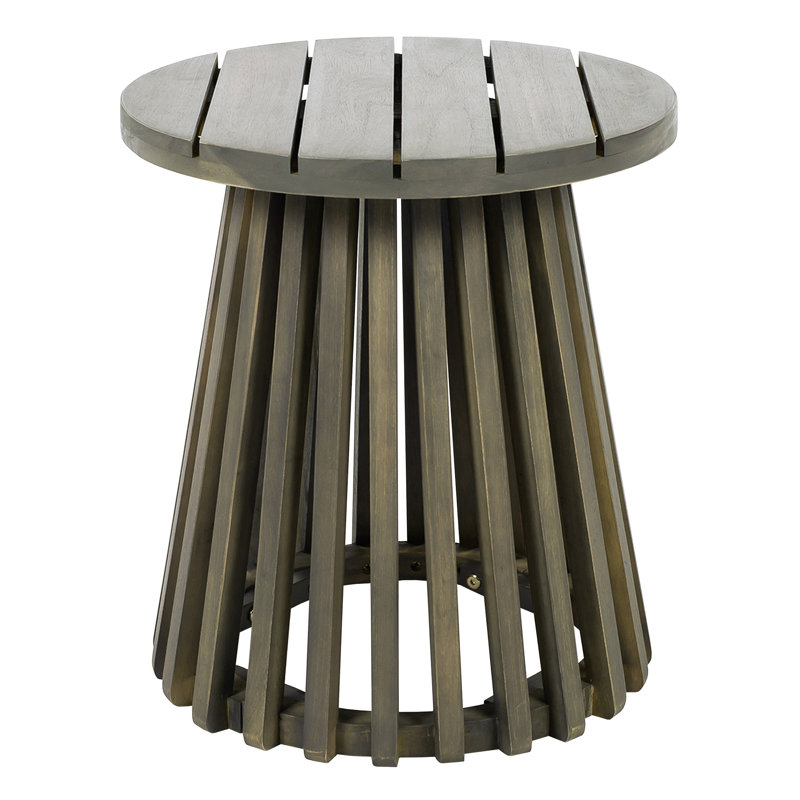 Modern Outdoor Wood Side Table With Grey Finish, 15.47 - Inch Diameter, Distinctive Base Design Rustic Coffee Surface, Suitable For Poolside Lounging