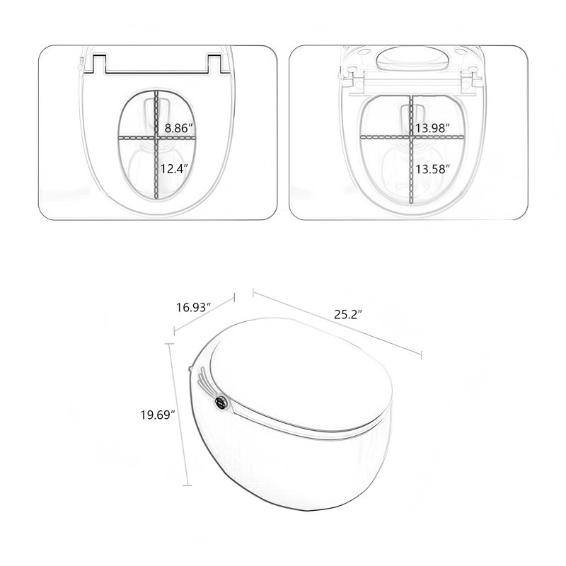 Toilette intelligente 12 "à œuf brute entièrement intégrée pour la maison, fonctionne sans restrictions de pression d'eau