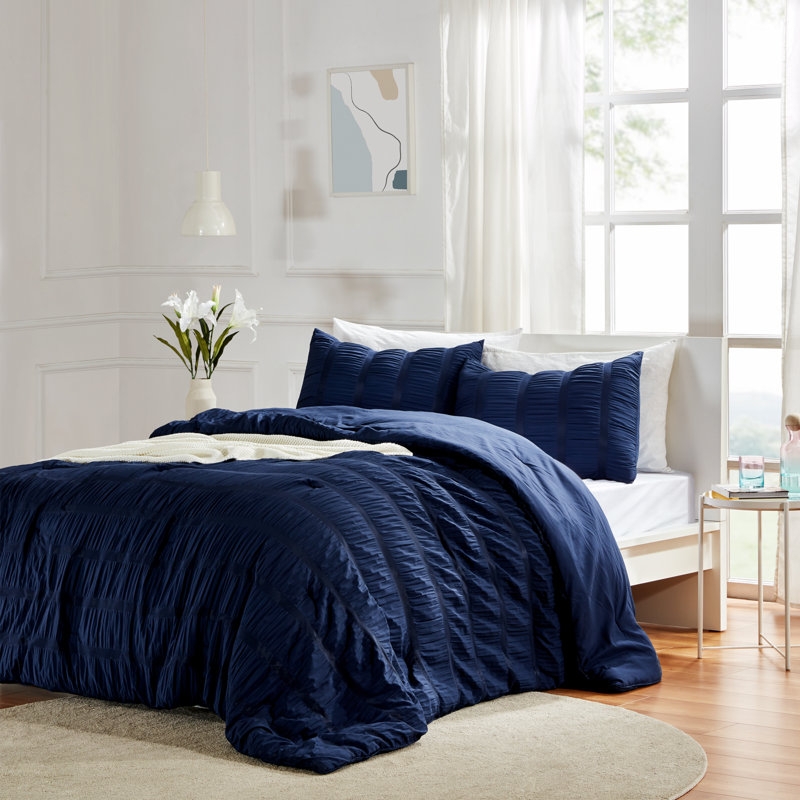 Polyester Comforter, Navy Blue, Full/Queen Comforter + 2 Standard Shams
