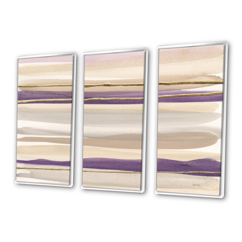 Shape Of Glam Mauve III - Shabby Elegance, ensemble de 3 toiles encadrées, H 32 po x l 48 po x P 1 po, Blanc