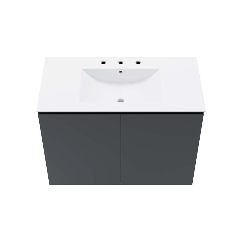 Modway Bryn 36" Wall-Mount Bathroom Vanity, Gray, White