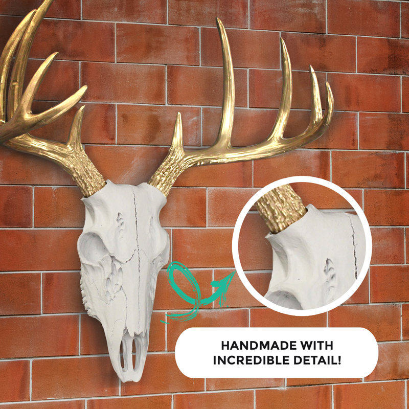 Handmade Rustic Animals Wall Decor on Fine Lightweight Resin, White/Gold