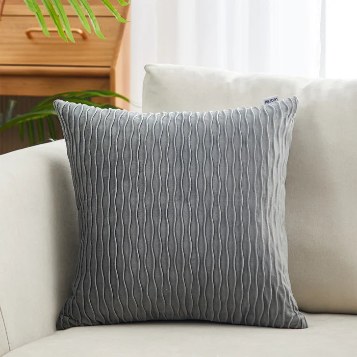  Coussin décoratif en velours floral, Pas de bourre, Gris