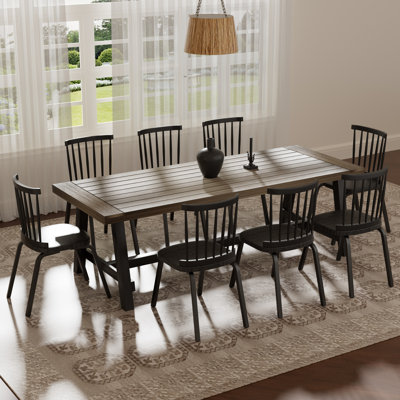 Farmhouse Rectangle Dining Set with Mid-century Windsor Chair Set by August Grove