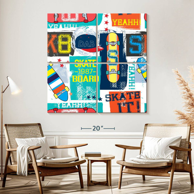 Motif rétro de planche à roulettes Senne, H 57 po x l 57 po