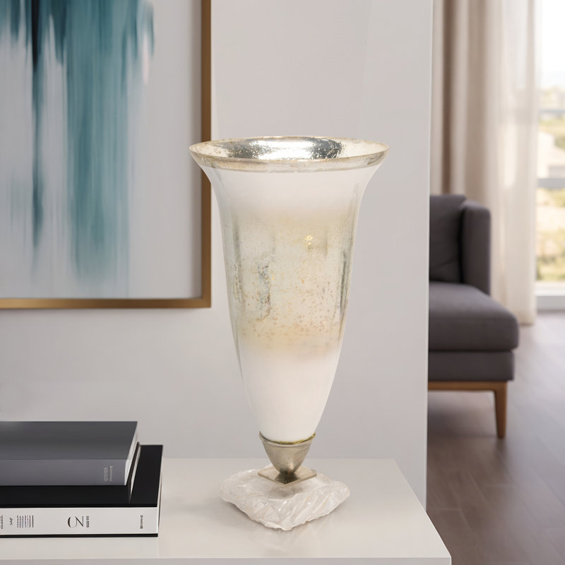 Glass Aluminum Metal Vase Glam Style Single Decorative Accent Piece with Elegant Flared Design and Textured Pedestal Base for Modern Aesthetic and Sophisticated Display in Home Decor Settings