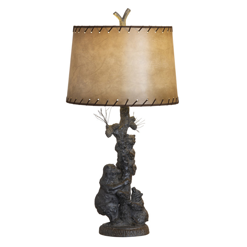 Lampe de table 30 "en résine avec abat-jour brun clair