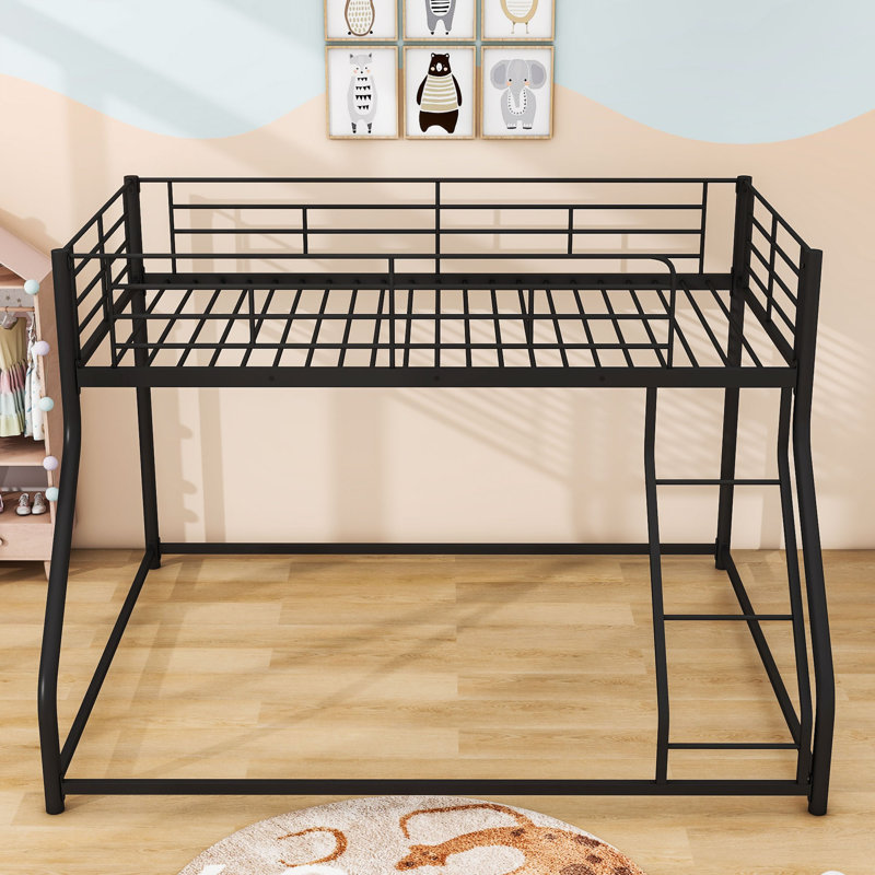 Amandajean Full XL Over Queen Size Metal Bunk Bed With Ladder And Guardrail, Twin XL over Queen