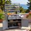Grand chariot de barbecue pour îlot de cuisine avec plateau en acier inoxydable, petites tablettes mobiles, 2 tiroirs et armoire-126056480