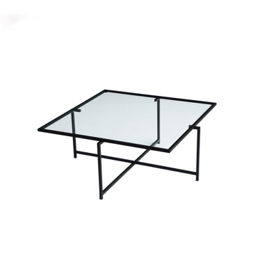 Modern Coffee Table with 100% Tempered Glass Top, Black Metal Legs, 33.5 x 13.8 x 33.5 Inches | Electrostatic Oven Dried Painting, Tarnish Resistant | Sleek Industrial Design for Contemporary Living Rooms