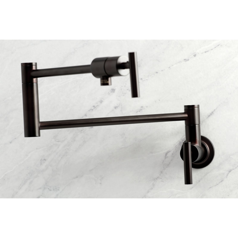 Kingston Brass Manhattan Two-Handle 1-Hole Wall Mount Pot Filler Faucet, Oil Rubbed Bronze, Lever