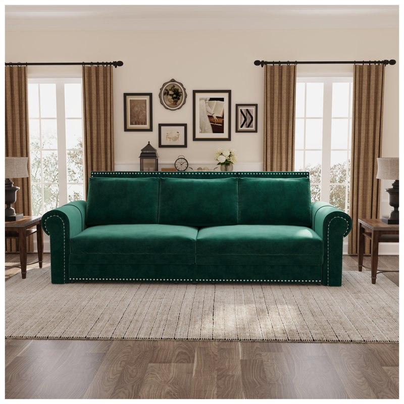 Canapé-lit gigogne 93,7 po Chesterfield, canapé-lit convertible 3-en-1 en velours