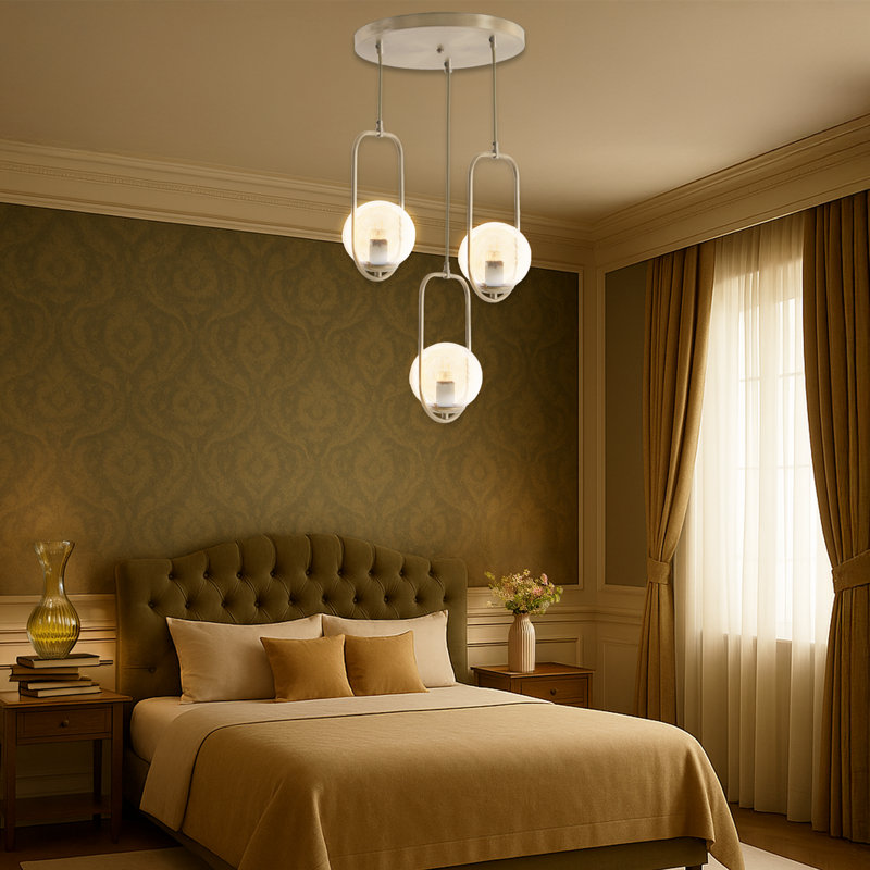 Adjustable Height 3 Lights Globe Cluster Pendant, Transparent