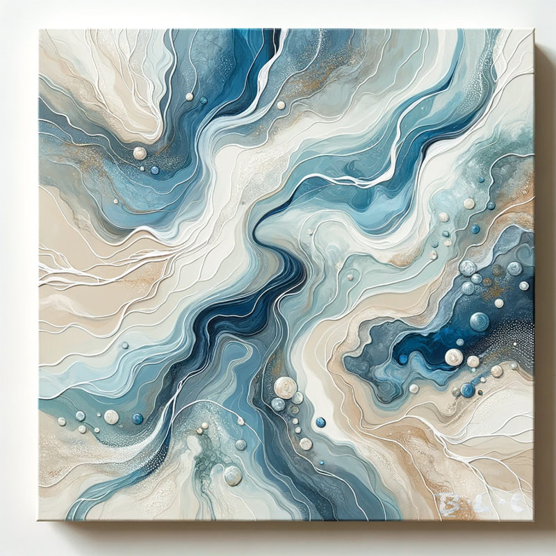 «Coastal Elegance: Abstract Ocean Wave», reproduction d'art sur toile tendue, H 40 po x l 40 po x P 1,5 po