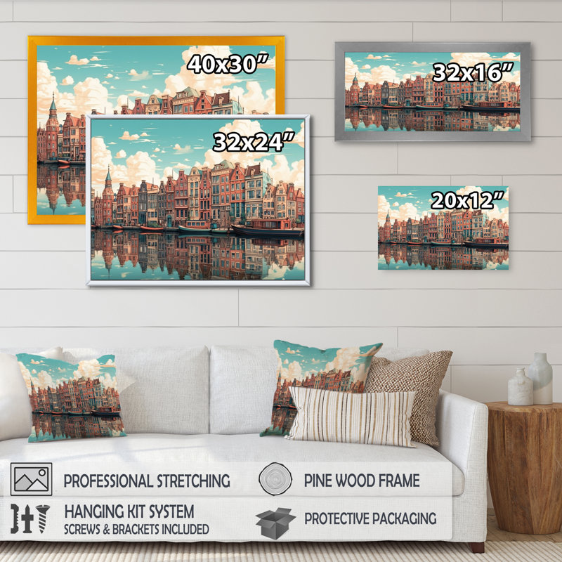 Peaceful Amsterdam II, reproduction d'art sur toile, Cadre photo noir, H 12 po x l 20 po x P 1 po