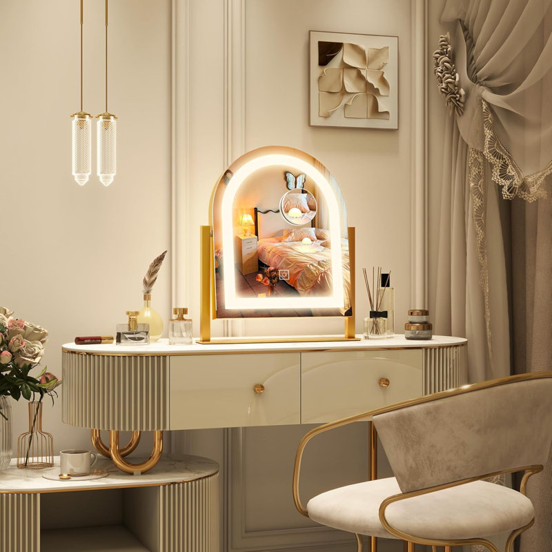 Miroir de maquillage à DEL avec éclairage à intensité variable 3 couleurs, surface de miroir haute définition, commande tactile, rotation à 360 °, miroir de coiffeuse Hollywood pour table ou bureau