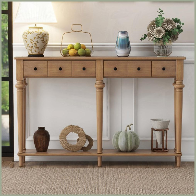 Table basse vintage en bois de pin avec 4 tiroirs Tablette ouverte - Facile à nettoyer, peu encombrante pour le vestibule du salon