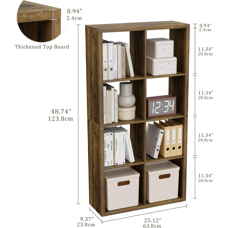 Cette bibliothèque de rangement à 8 rangées à 8 compartiments est dotée d'un panneau arrière ouvert, d'un cadre épaissi et est robuste et durable. Convient aux salons, aux chambres à coucher et aux bureaux à domicile. (8 carrés, brun)