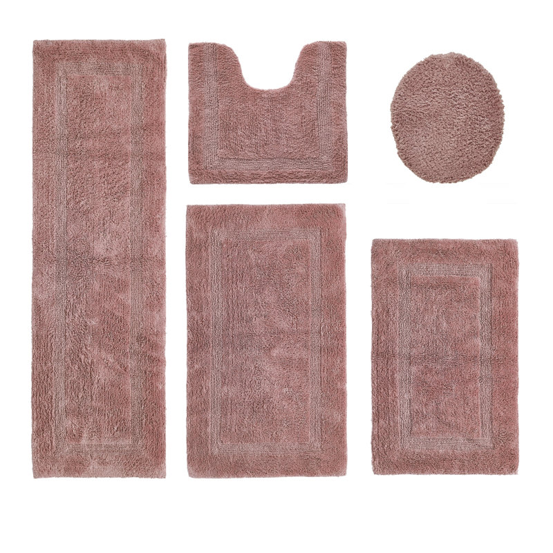 Lux Premium 100% Cotton 5 Piece Bath Rug Sets, Machine Washable, Super Absorbent & Tufted Weave Reversible Bath Mat for Bathroom, Shower, and Tub, Oeko-Tex Certified Bathroom Rugs